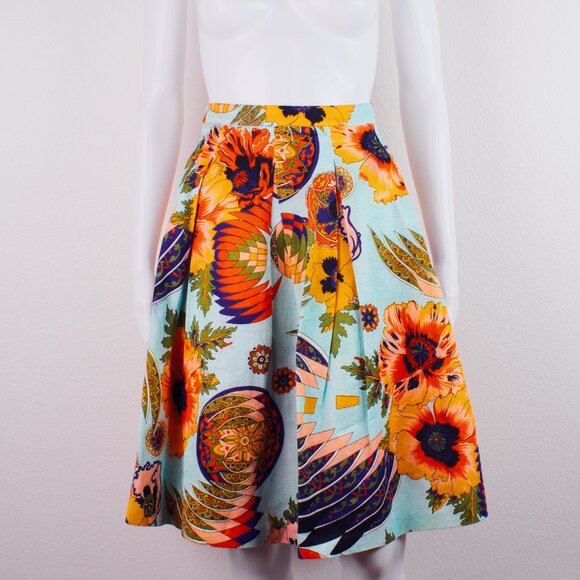 MSGM Pleated Floral Print Midi Skirt Multicolor Size 0 EU 32 UK 4 - Picture 1 of 8